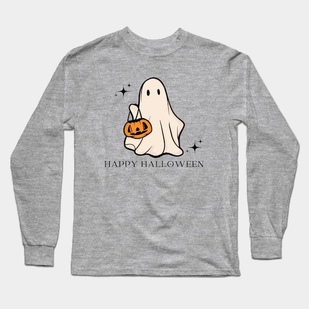 Happy Halloween Ghost Long Sleeve T-Shirt by The Sparkle Report